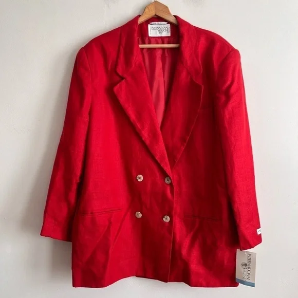 Internacional Scene Red Double Breasted Linen Shoulder Pads Blazer - Picture 1 of 6